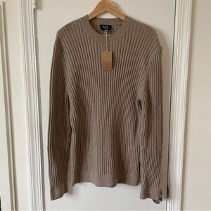 APC NWT Mens Tan FABIEN Ribbed Crew Neck Wool Blend Pullover Sweater large L
